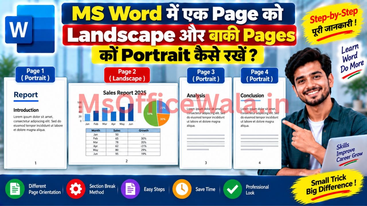 MS Word में एक Page को Landscape और बाकी Pages को Portrait कैसे रखें?