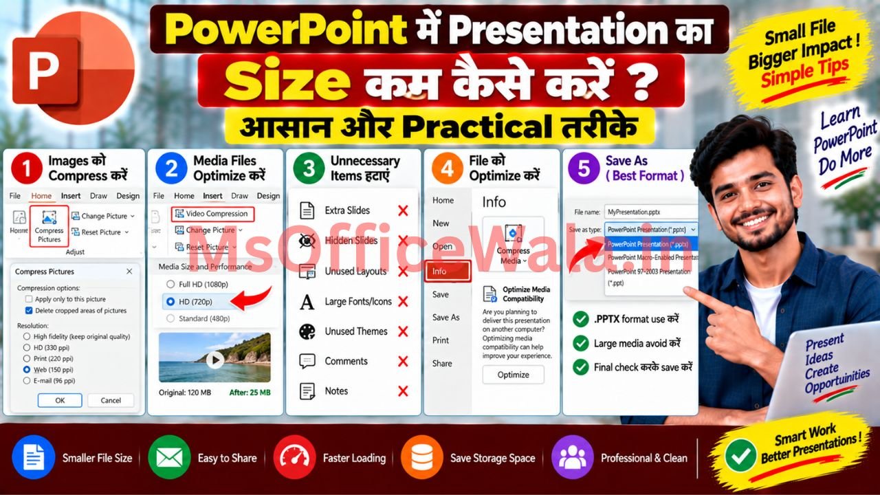 PowerPoint में Presentation का Size कम कैसे करें?