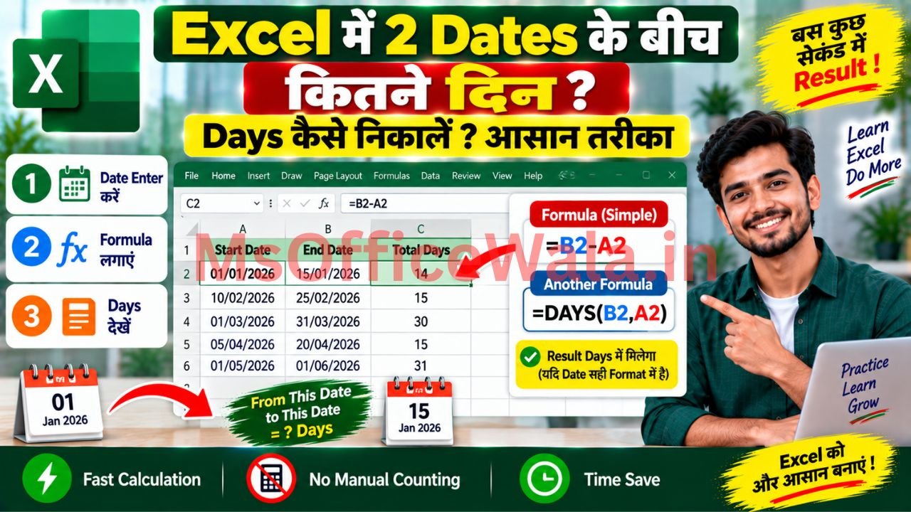 Excel में दो Dates के बीच कितने दिन हैं कैसे निकालें?